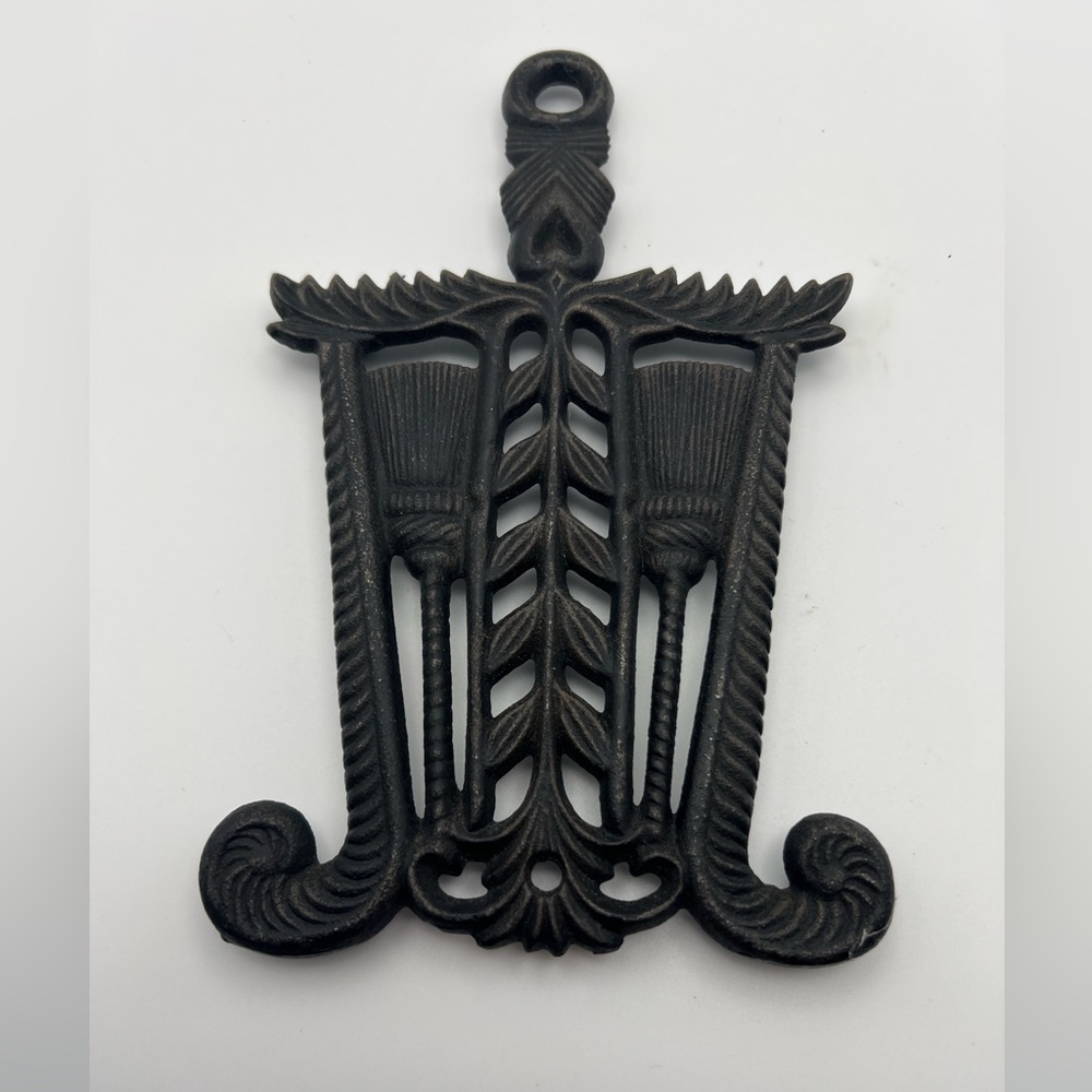 Vintage Cast Iron Trivet – Brooms, Wheat Stalk and Heart Shape